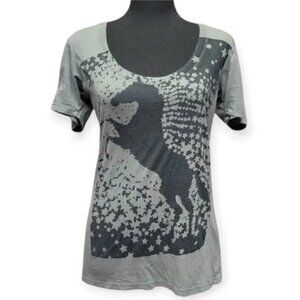 Bizarre Love Triangle Horse Graphic T-Shirt Women’s S Gray Scoop Neck Cotton Tee